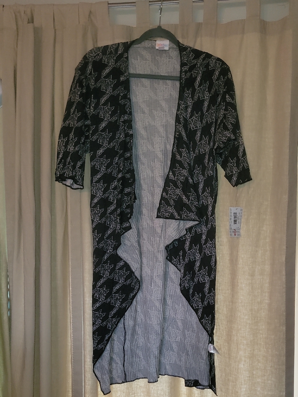 LuLaRoe Shirley Black Dark Grey Cardigan with White Pattern